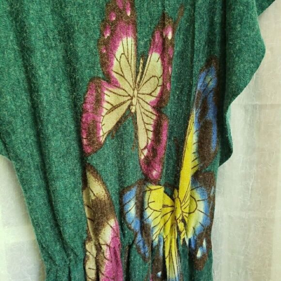 Boho Butterfly Mini Dress Green Felt Like Material Women Size M Looks Very Small - Picture 5 of 12